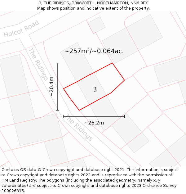 3, THE RIDINGS, BRIXWORTH, NORTHAMPTON, NN6 9EX: Plot and title map