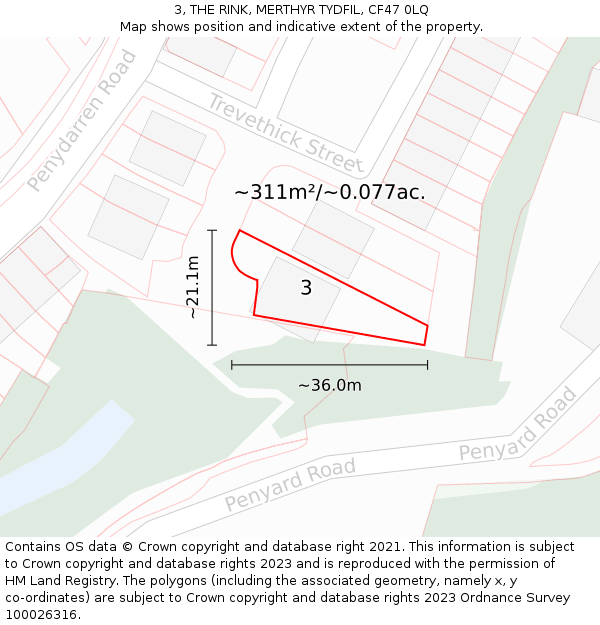 3, THE RINK, MERTHYR TYDFIL, CF47 0LQ: Plot and title map