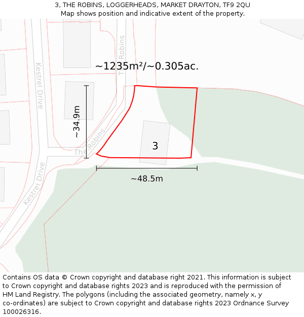 3, THE ROBINS, LOGGERHEADS, MARKET DRAYTON, TF9 2QU: Plot and title map