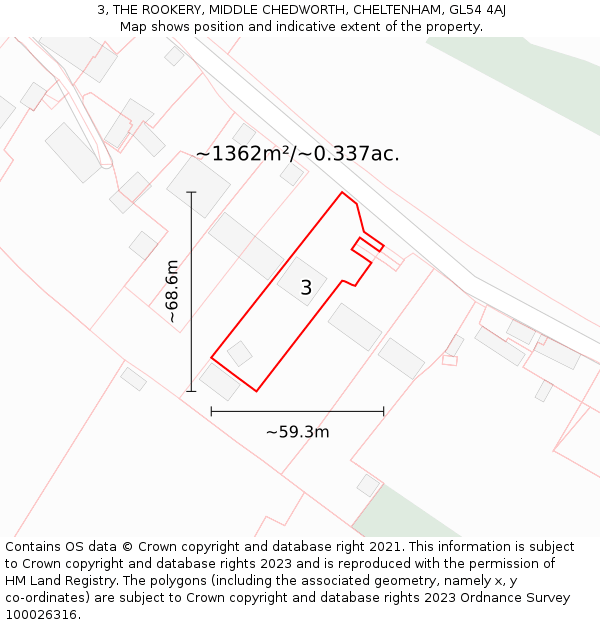 3, THE ROOKERY, MIDDLE CHEDWORTH, CHELTENHAM, GL54 4AJ: Plot and title map