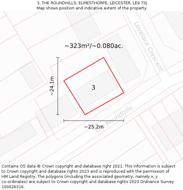 3, THE ROUNDHILLS, ELMESTHORPE, LEICESTER, LE9 7SJ: Plot and title map