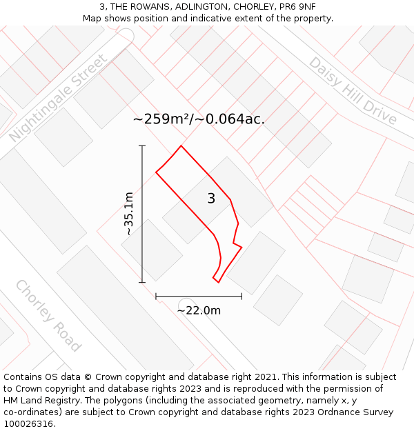 3, THE ROWANS, ADLINGTON, CHORLEY, PR6 9NF: Plot and title map