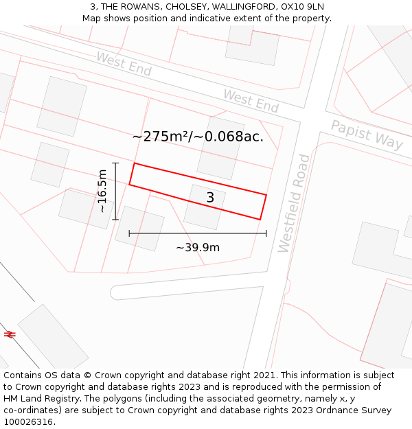 3, THE ROWANS, CHOLSEY, WALLINGFORD, OX10 9LN: Plot and title map