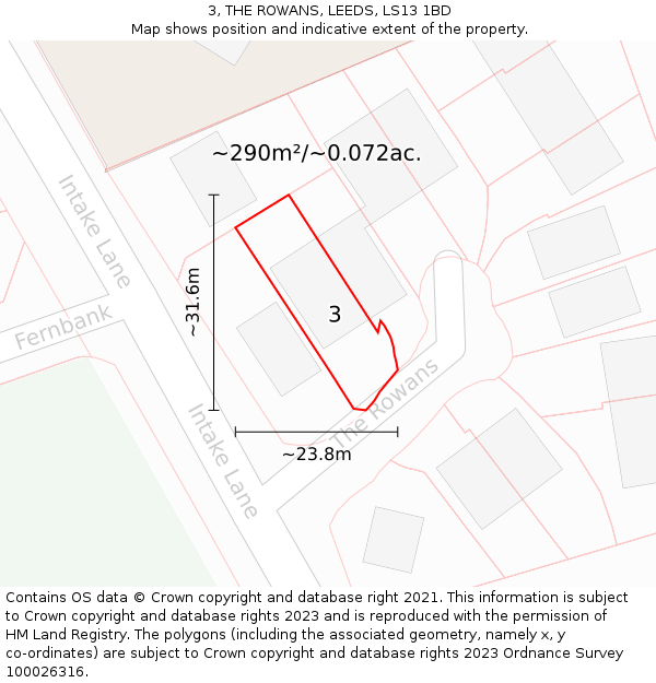 3, THE ROWANS, LEEDS, LS13 1BD: Plot and title map