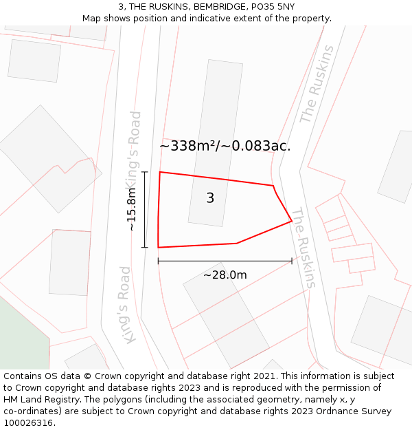 3, THE RUSKINS, BEMBRIDGE, PO35 5NY: Plot and title map