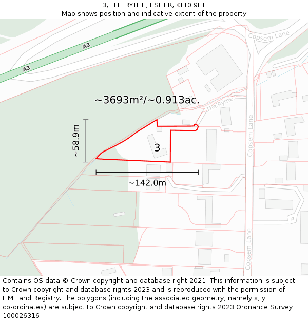 3, THE RYTHE, ESHER, KT10 9HL: Plot and title map