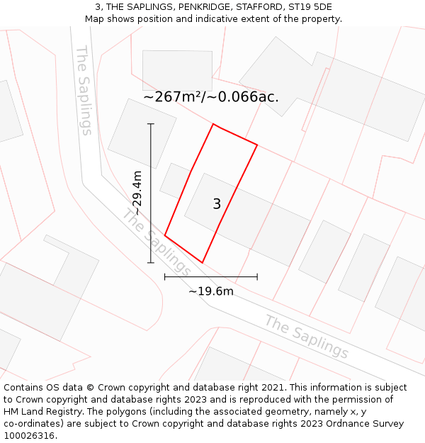 3, THE SAPLINGS, PENKRIDGE, STAFFORD, ST19 5DE: Plot and title map