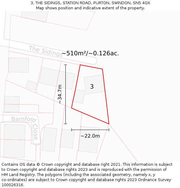 3, THE SIDINGS, STATION ROAD, PURTON, SWINDON, SN5 4GX: Plot and title map