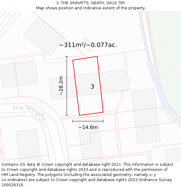 3, THE SINNATTS, NEATH, SA10 7BY: Plot and title map