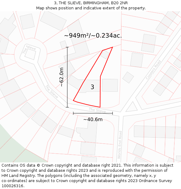 3, THE SLIEVE, BIRMINGHAM, B20 2NR: Plot and title map