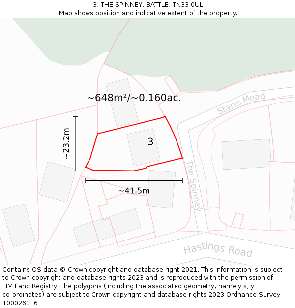 3, THE SPINNEY, BATTLE, TN33 0UL: Plot and title map