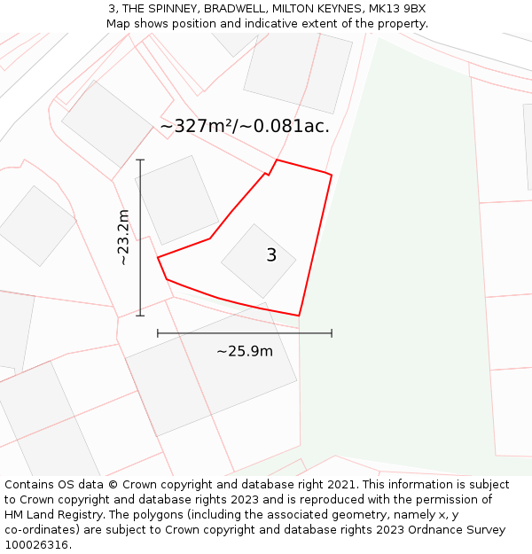 3, THE SPINNEY, BRADWELL, MILTON KEYNES, MK13 9BX: Plot and title map