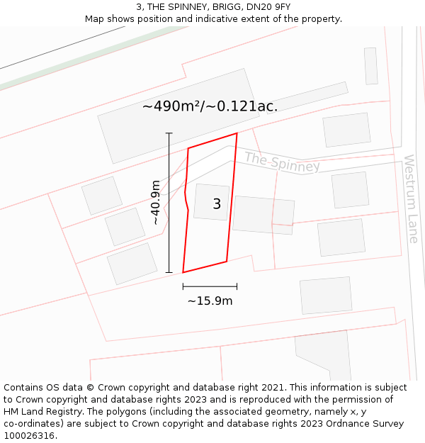 3, THE SPINNEY, BRIGG, DN20 9FY: Plot and title map