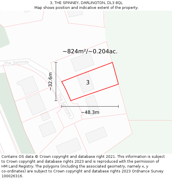 3, THE SPINNEY, DARLINGTON, DL3 8QL: Plot and title map