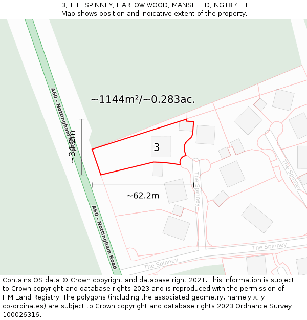 3, THE SPINNEY, HARLOW WOOD, MANSFIELD, NG18 4TH: Plot and title map
