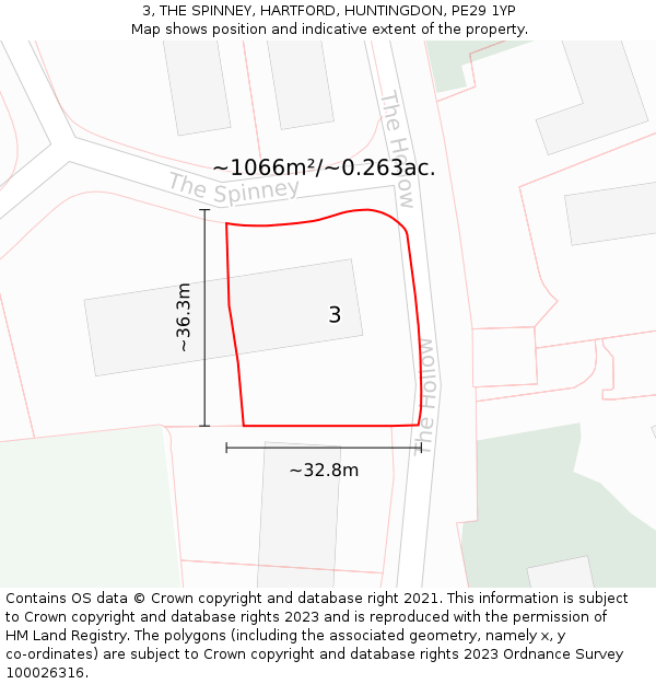3, THE SPINNEY, HARTFORD, HUNTINGDON, PE29 1YP: Plot and title map