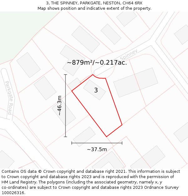 3, THE SPINNEY, PARKGATE, NESTON, CH64 6RX: Plot and title map