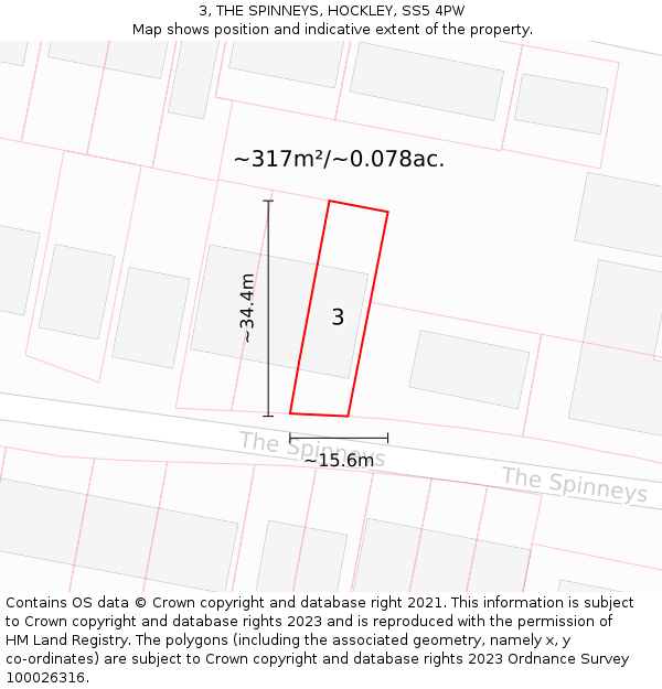 3, THE SPINNEYS, HOCKLEY, SS5 4PW: Plot and title map