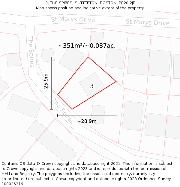 3, THE SPIRES, SUTTERTON, BOSTON, PE20 2JB: Plot and title map