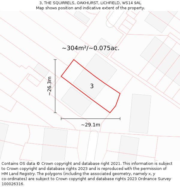 3, THE SQUIRRELS, OAKHURST, LICHFIELD, WS14 9AL: Plot and title map