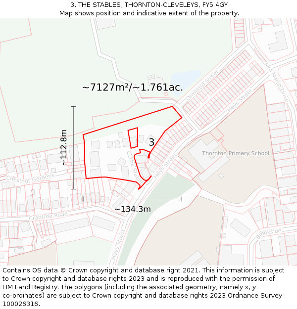 3, THE STABLES, THORNTON-CLEVELEYS, FY5 4GY: Plot and title map