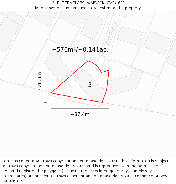 3, THE TEMPLARS, WARWICK, CV34 6PF: Plot and title map