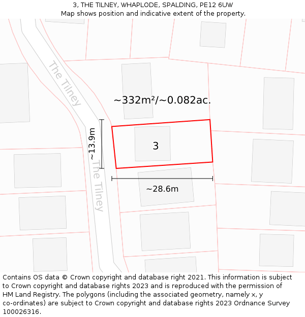 3, THE TILNEY, WHAPLODE, SPALDING, PE12 6UW: Plot and title map