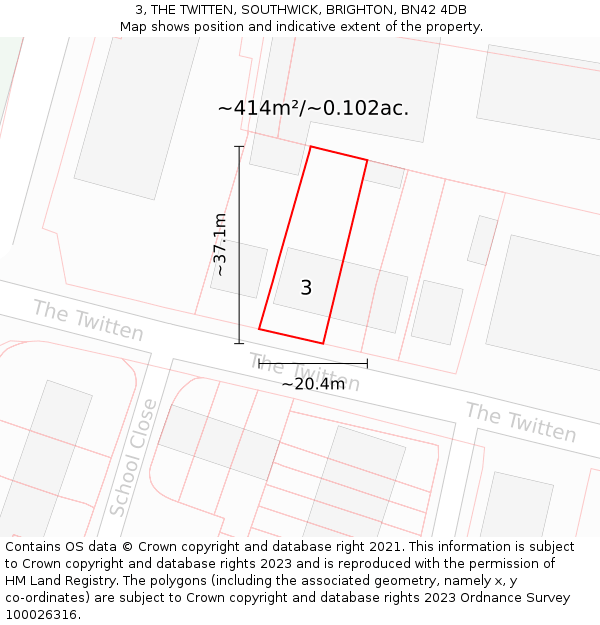 3, THE TWITTEN, SOUTHWICK, BRIGHTON, BN42 4DB: Plot and title map