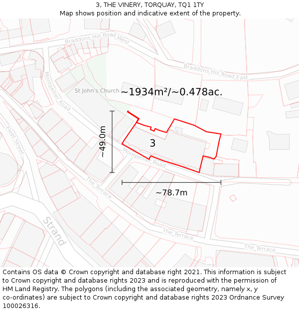 3, THE VINERY, TORQUAY, TQ1 1TY: Plot and title map