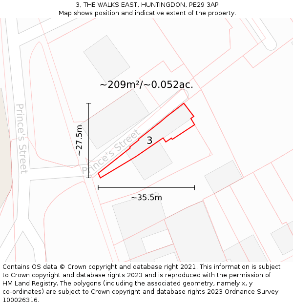 3, THE WALKS EAST, HUNTINGDON, PE29 3AP: Plot and title map