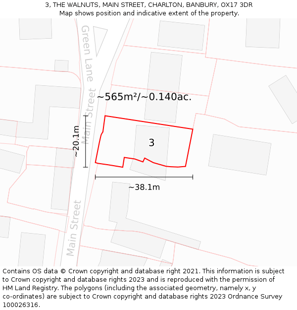 3, THE WALNUTS, MAIN STREET, CHARLTON, BANBURY, OX17 3DR: Plot and title map