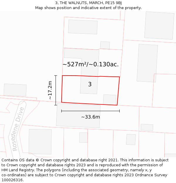 3, THE WALNUTS, MARCH, PE15 9BJ: Plot and title map
