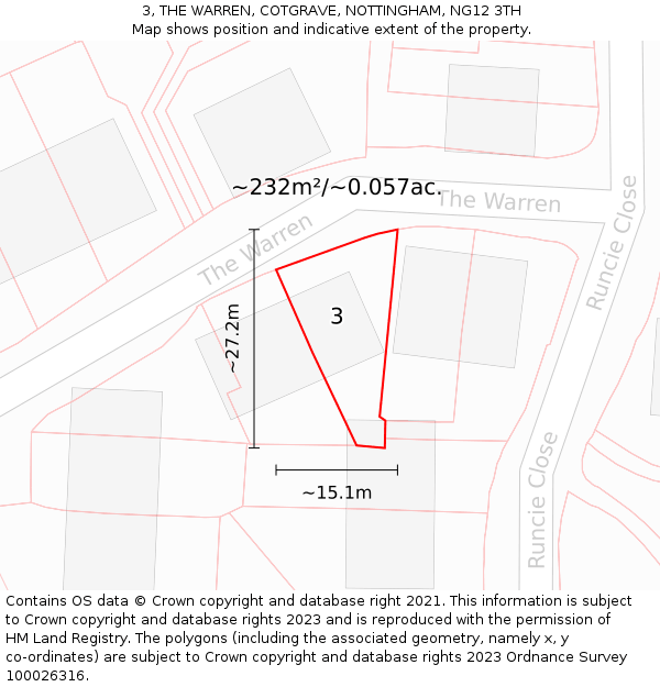 3, THE WARREN, COTGRAVE, NOTTINGHAM, NG12 3TH: Plot and title map