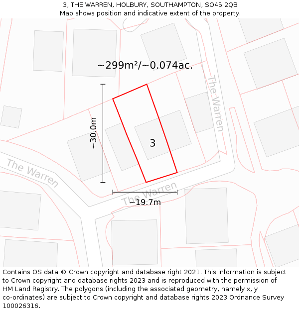 3, THE WARREN, HOLBURY, SOUTHAMPTON, SO45 2QB: Plot and title map