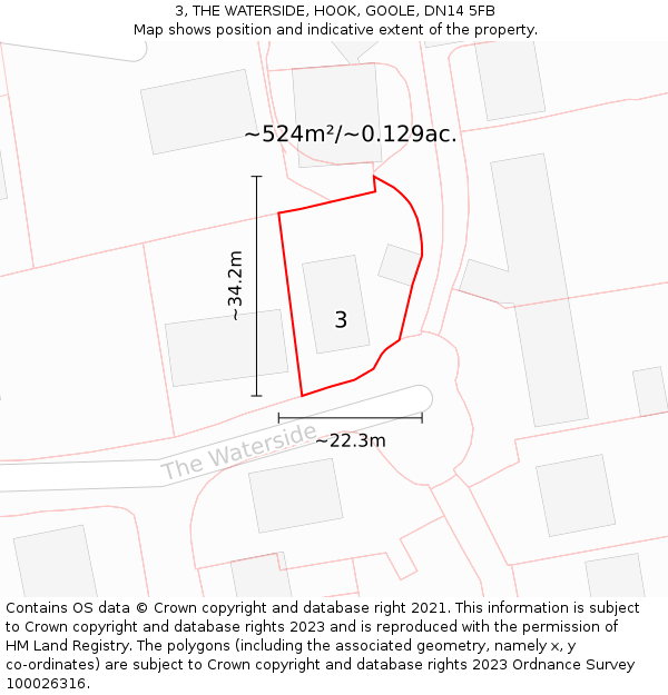 3, THE WATERSIDE, HOOK, GOOLE, DN14 5FB: Plot and title map