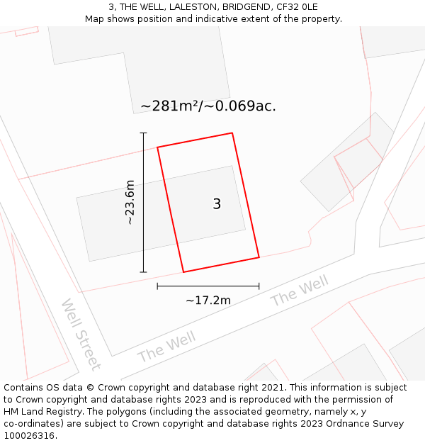 3, THE WELL, LALESTON, BRIDGEND, CF32 0LE: Plot and title map