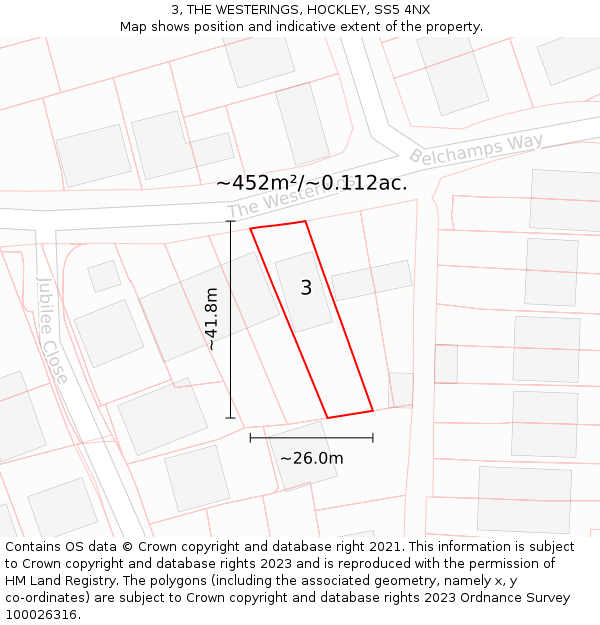 3, THE WESTERINGS, HOCKLEY, SS5 4NX: Plot and title map