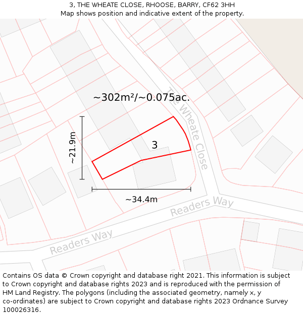 3, THE WHEATE CLOSE, RHOOSE, BARRY, CF62 3HH: Plot and title map