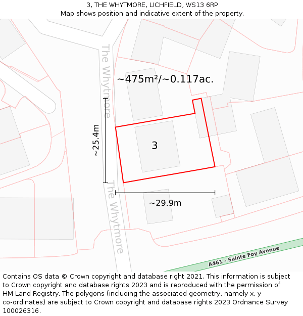 3, THE WHYTMORE, LICHFIELD, WS13 6RP: Plot and title map