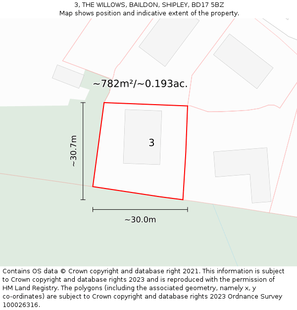 3, THE WILLOWS, BAILDON, SHIPLEY, BD17 5BZ: Plot and title map