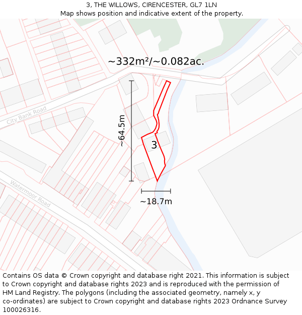 3, THE WILLOWS, CIRENCESTER, GL7 1LN: Plot and title map