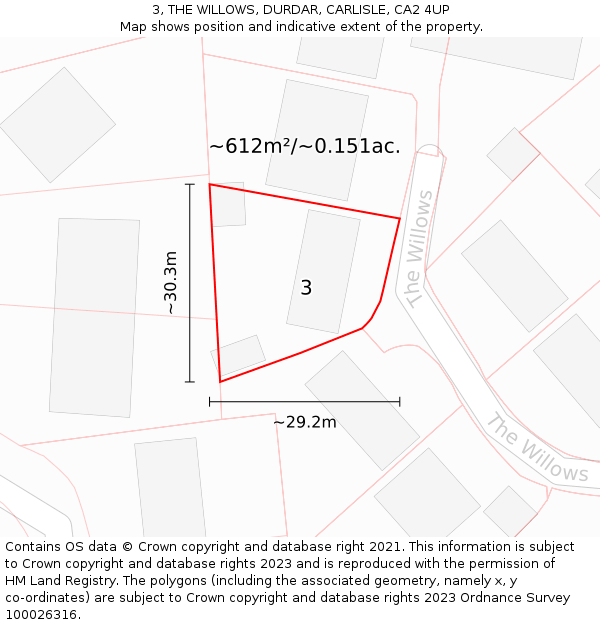 3, THE WILLOWS, DURDAR, CARLISLE, CA2 4UP: Plot and title map