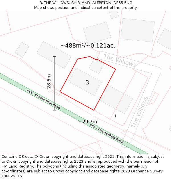 3, THE WILLOWS, SHIRLAND, ALFRETON, DE55 6NG: Plot and title map