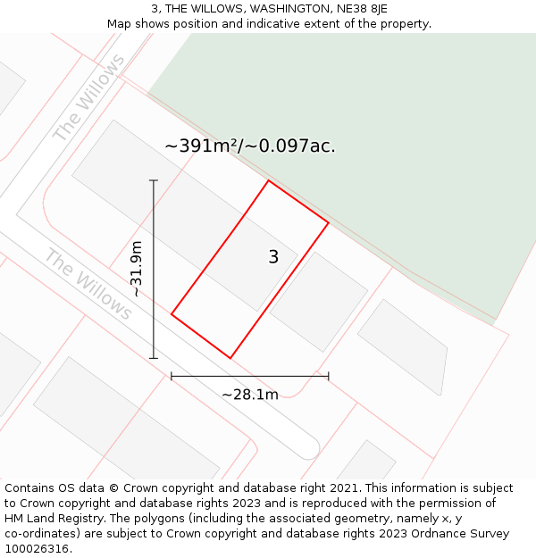 3, THE WILLOWS, WASHINGTON, NE38 8JE: Plot and title map