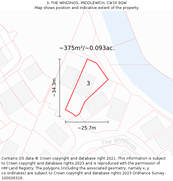3, THE WINDINGS, MIDDLEWICH, CW10 9GW: Plot and title map