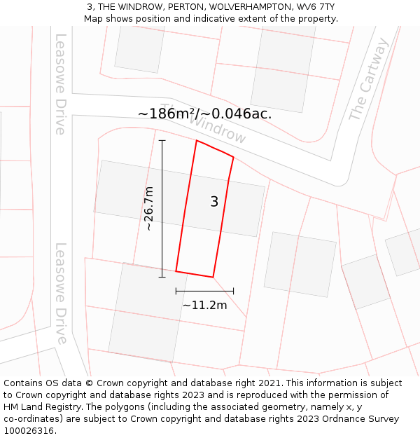 3, THE WINDROW, PERTON, WOLVERHAMPTON, WV6 7TY: Plot and title map
