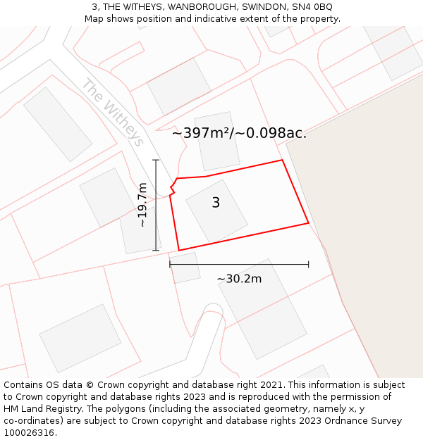 3, THE WITHEYS, WANBOROUGH, SWINDON, SN4 0BQ: Plot and title map