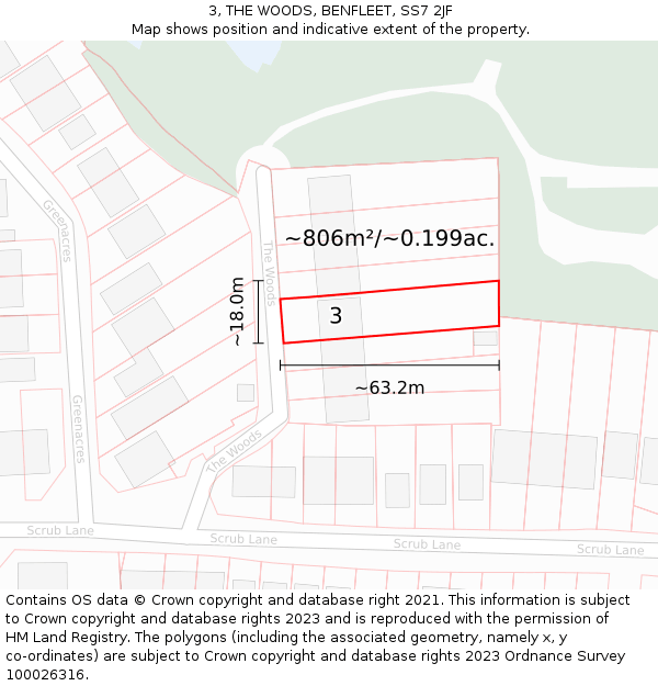 3, THE WOODS, BENFLEET, SS7 2JF: Plot and title map