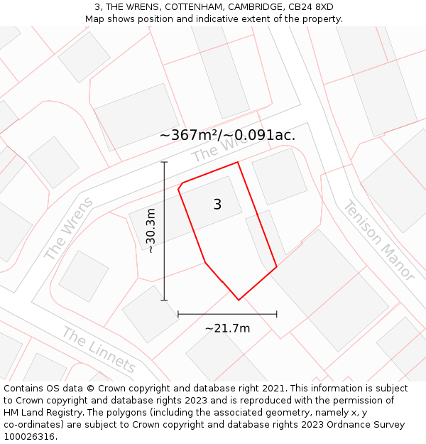 3, THE WRENS, COTTENHAM, CAMBRIDGE, CB24 8XD: Plot and title map