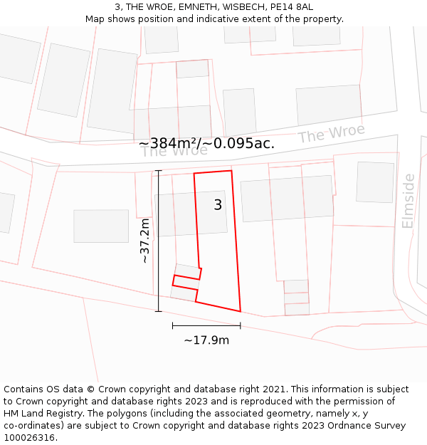 3, THE WROE, EMNETH, WISBECH, PE14 8AL: Plot and title map